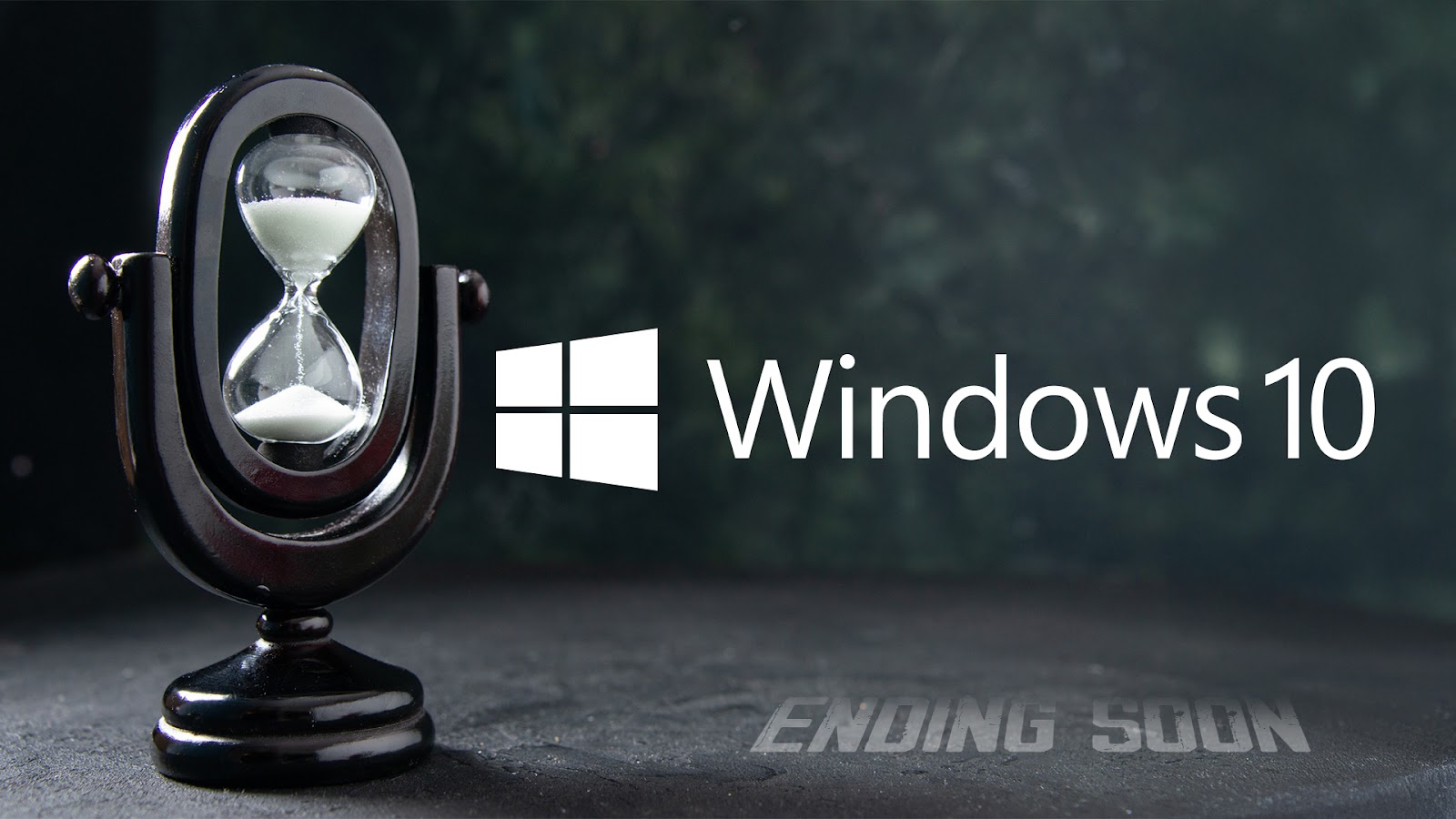 An hourglass next to the Windows 10 logo, symbolising that time is running out for the Windows 10 urging users to upgrade before the support ends.