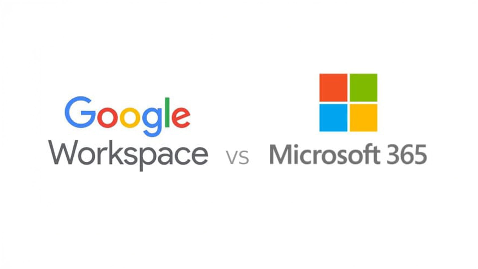 The logos for Google Workspace and Microsoft 365 arranged side-by-side with a lowercase 'vs' in between, indicating a comparison between the two productivity suites